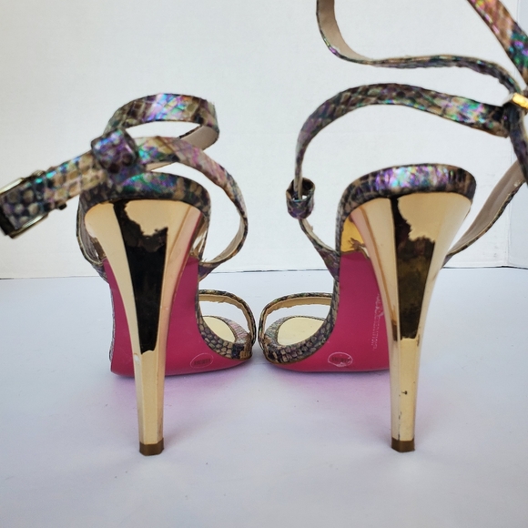 Metallic Heel Sandals Irredescent Snakeprint Ankle Wrap Size 6.5 "rockie" - Picture 5 of 13